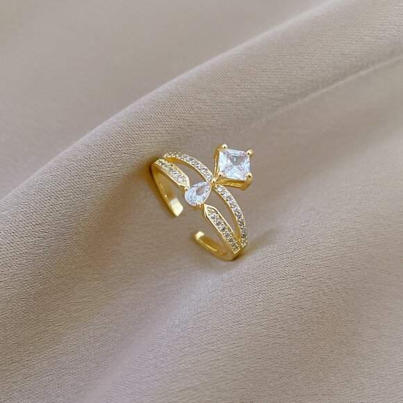 3/$35 Gold Plated Ring with Crystal Accents Adjustable Dainty Stackable Fashion - Picture 3 of 5